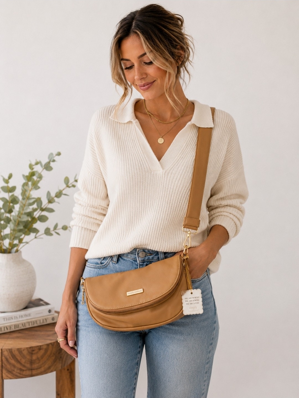 NWT Simply Southern Chai Vegan Leather Crossbody Bag Camel Neutral  Purse
